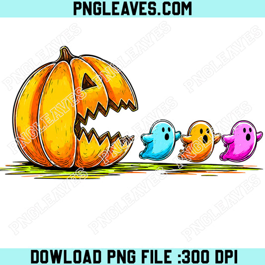 Retro Halloween Pumpkin Chasing Ghost PNG, Neon Halloween PNG, Spooky Season PNG