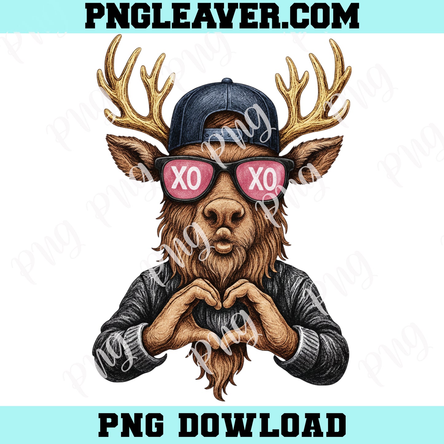 Deer Retro Valentine Heart Png, Deer Hand drawn Love png, Valentine Love Deer png