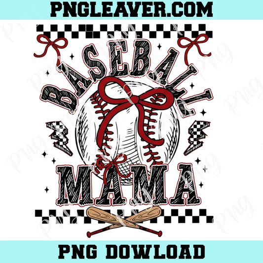 Retro baseball Mama Checkered Png, Baseball Mama Png, Baseball Coquette Bow Png