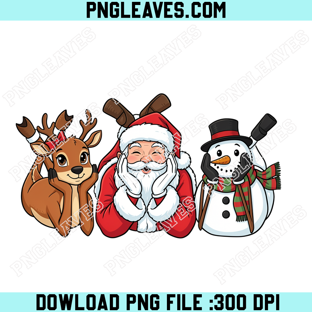 Santa Reindeer Snowman Christmas PNG, Cute Three Friends Festive Cartoon Clipart