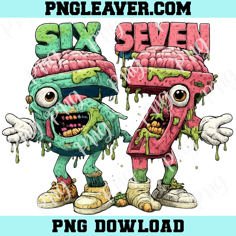 Six Seven 6 7 Brainrot PNG, 6 7 Funny Horror Cartoon Numbers Png