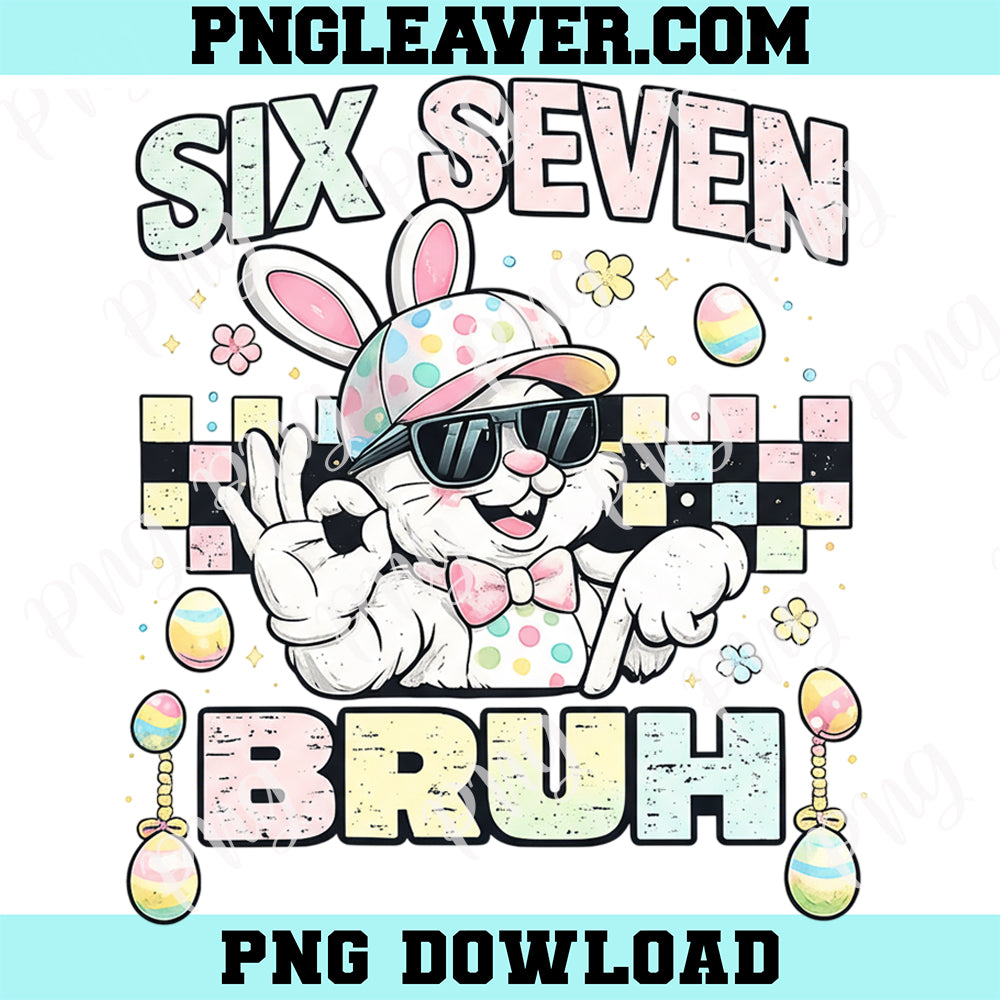 Six Seven Bruh Easter Bunny Retro Png, 67 Bruh Easter Bunny Png, Funny Easter Rabbit Png