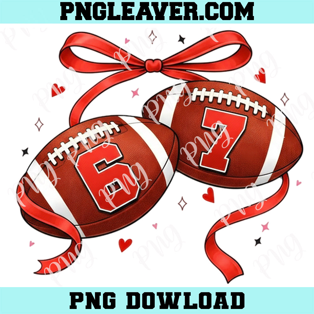Six Seven Football Valentine Bow Png, FootballLover Png, Retro Football Coquette Png
