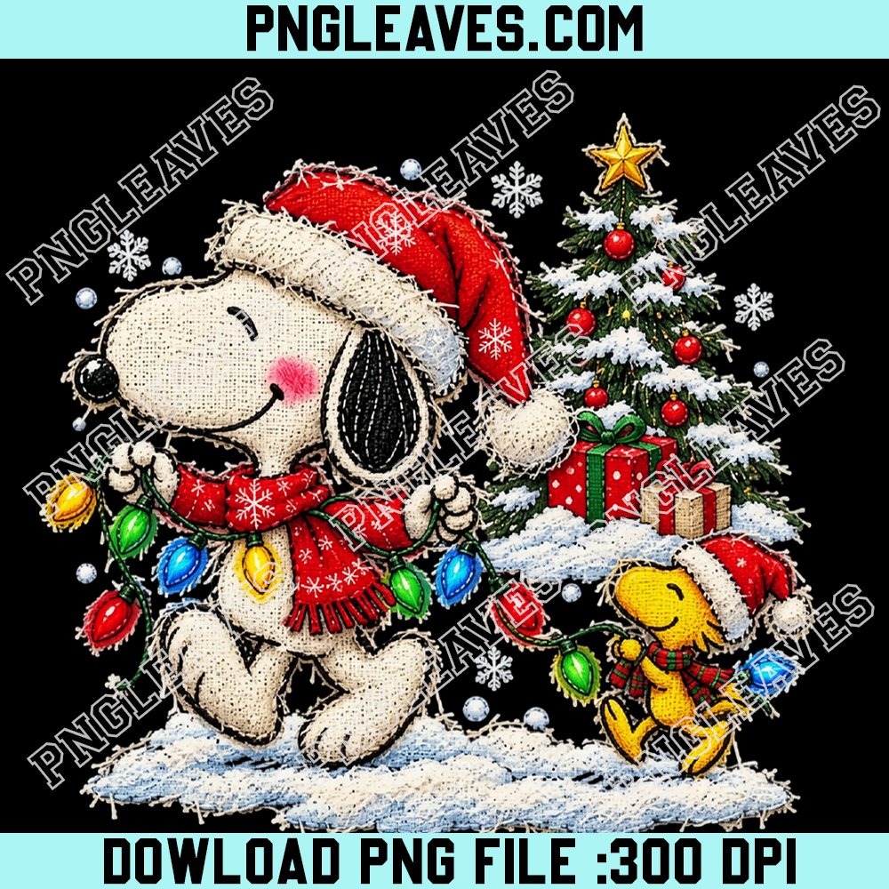 Snoopy And Woodstock Decorating Christmas Tree PNG, Festive Snoopy Winter Wonderland Graphic PNG