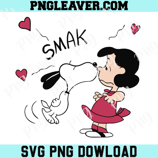 Snoopy Valentines Smak Png Svg, Lucy Valentine Svg, Snoopy Kiss Svg