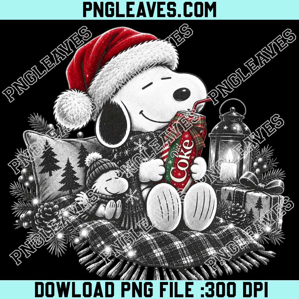 Snoopy drinking Diet Coke in Santa hat PNG, Christmas Snoopy with hot drink transparent PNG