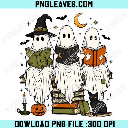 Spooky Ghost Reading Books PNG, Cute Halloween Book Lover PNG