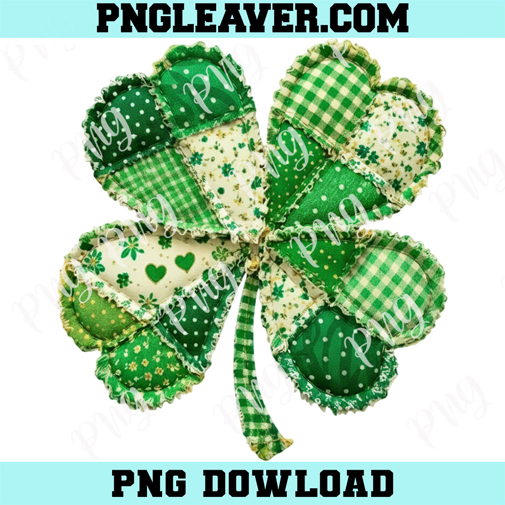 St Patrick Day Patchwork 4 Leaf Clover Png, Green Fabric Shamrock PNG