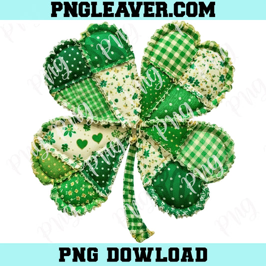 St Patrick Day Patchwork 4 Leaf Clover Png, Green Fabric Shamrock PNG