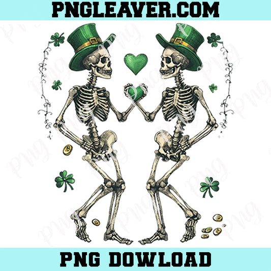 St. Patrick's Day Skeletons PNG, Shamrock Love Skeletons Design Png