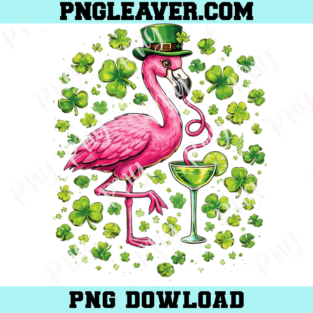 St Patrick’s Day Flamingo Irish Shamrock PNG, Lucky Flamingo Design Png, Funny Irish Flamingo Png