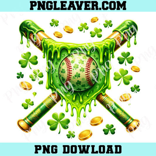 Baseball St Patrick’s Day Green Drip Ice Cream PNG, Shamrock Irish Baseball PNG