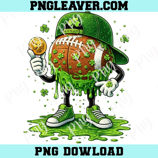Funny Shamrock Irish Football Melt PNG, Green Drip Football Png, Sports Football Png