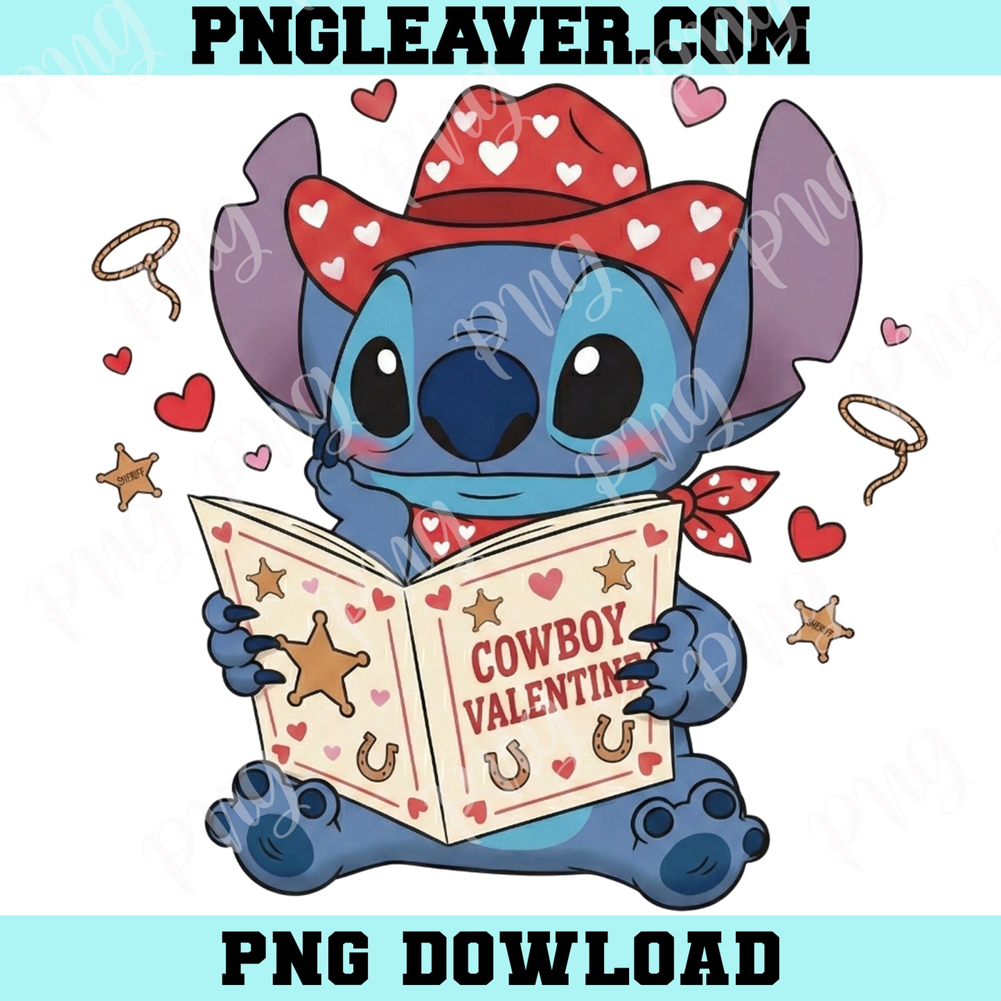 Stitch And Book Cowboys Png, Stitch is My Valentine Png, Stitch Valentine Cute And Fluffy Png
