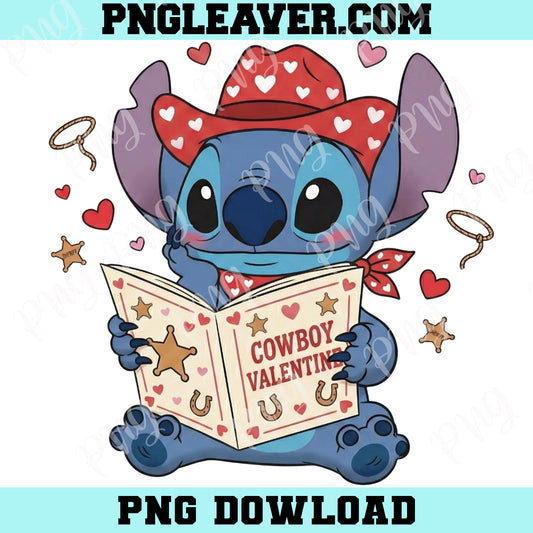 Stitch And Book Cowboys Png, Stitch is My Valentine Png, Stitch Valentine Cute And Fluffy Png