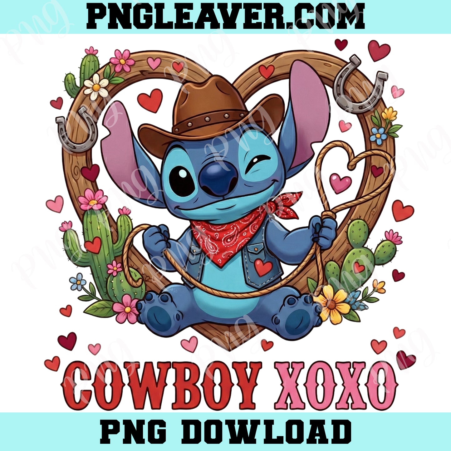Stitch Cowboys XOXO Valentine Png, Pink Valentine Cartoon Characters Png, Stitch Valentine Xoxo Png,