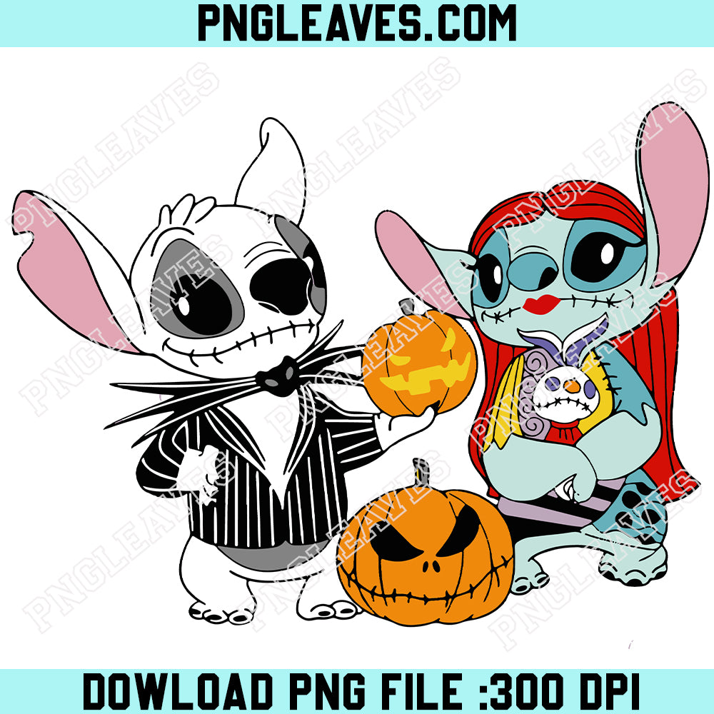 Stitch Skellington And Angel Sally SVG PNG, Stitch Angel Sally SVG, Stitch Jack Scrump Halloween SVG