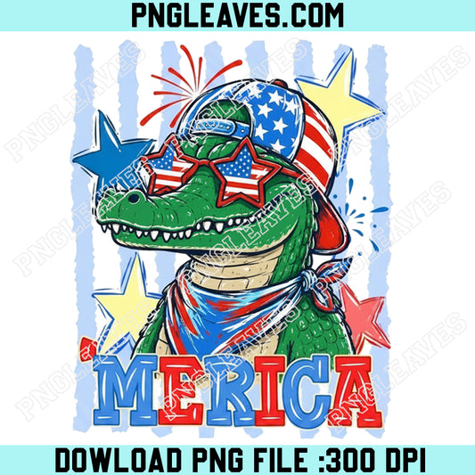 Striped 4th of July Alligator Boy Png, Funny Patriotic Merica Alligator Png, American Flag Png