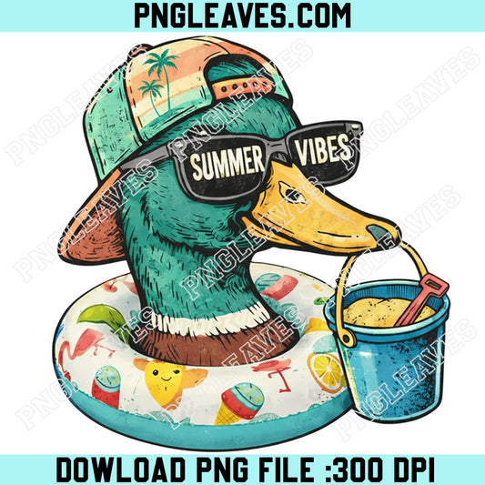 Summer Duck Vibes PNG, Funny Beach Duck Png, Kids Summer Graphic Png