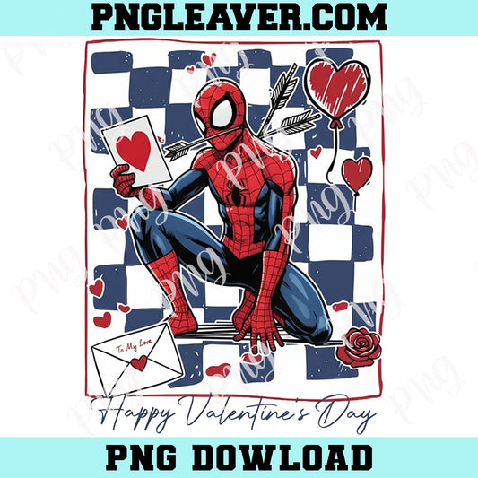 Superhero Spider Valentine Retro PNG, Cute Kids Cartoon Spider Valentine Png