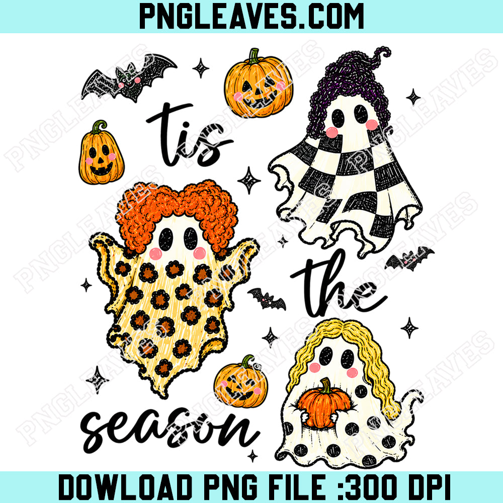 Checkered Leopard Polka Dot Ghosts PNG, Tis The Season Ghost PNG, Fall Shirt Design, Pumpkin Patch Ghosts PNG