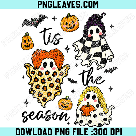 Checkered Leopard Polka Dot Ghosts PNG, Tis The Season Ghost PNG, Fall Shirt Design, Pumpkin Patch Ghosts PNG