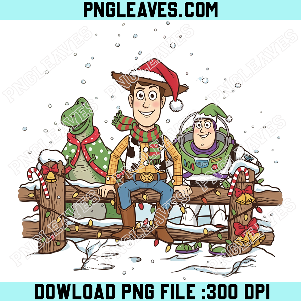 Toy Story Christmas Woody Buzz Rex PNG, Cute Cowboy Space Ranger Holiday Friends Clipart