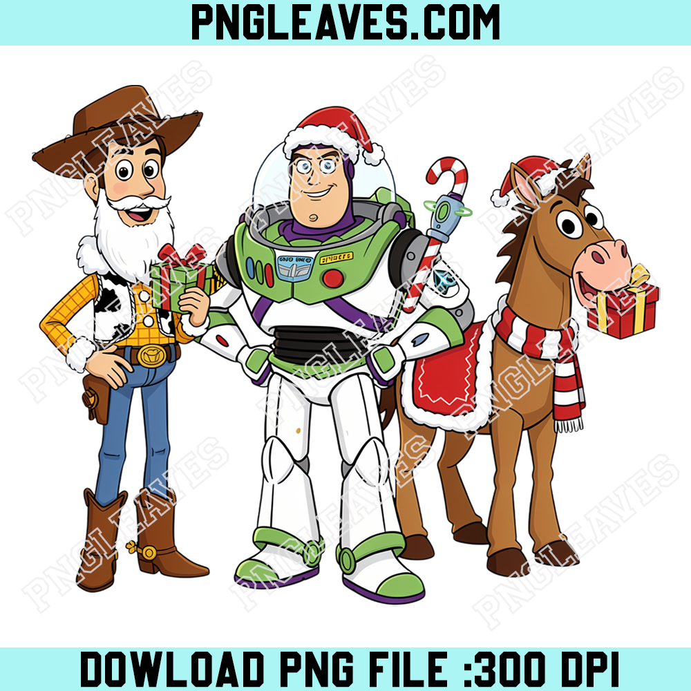 Toy Story Woody Buzz Lightyear Bullseye Christmas PNG, Festive Cowboy Space Ranger Holiday Friends Design