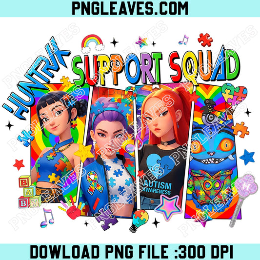 Huntrix Squad Autism K-Pop Png, World Autism Day Girl Band Png, Autism Month Awareness K-Pop Png