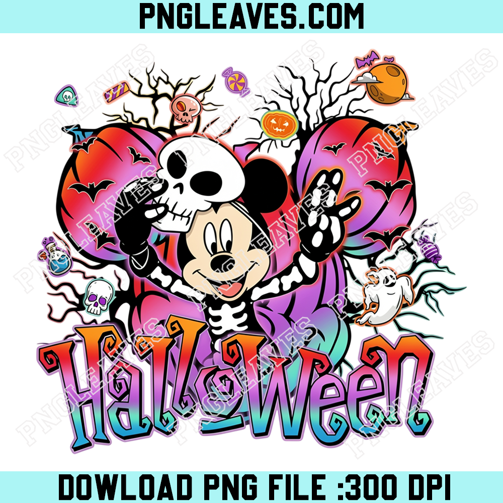Mouse Mickey Face Skeleton Vitage Halloween PNG, Halloween PNG