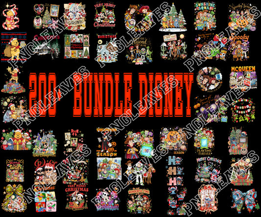 Disney Christmas and Halloween PNG Bundle, Winnie the Pooh Stitch Mickey Mouse Toy Story and Disney Character Holiday Designs, 200 Bundle Disney PNG