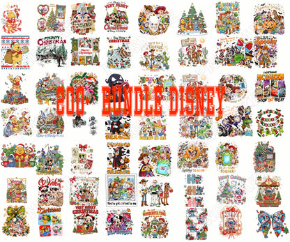 Disney Christmas and Halloween PNG Bundle, Winnie the Pooh Stitch Mickey Mouse Toy Story and Disney Character Holiday Designs, 200 Bundle Disney PNG