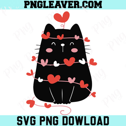 Valentine Black Cat With Heart Svg Png, Valentine Black Cat Svg