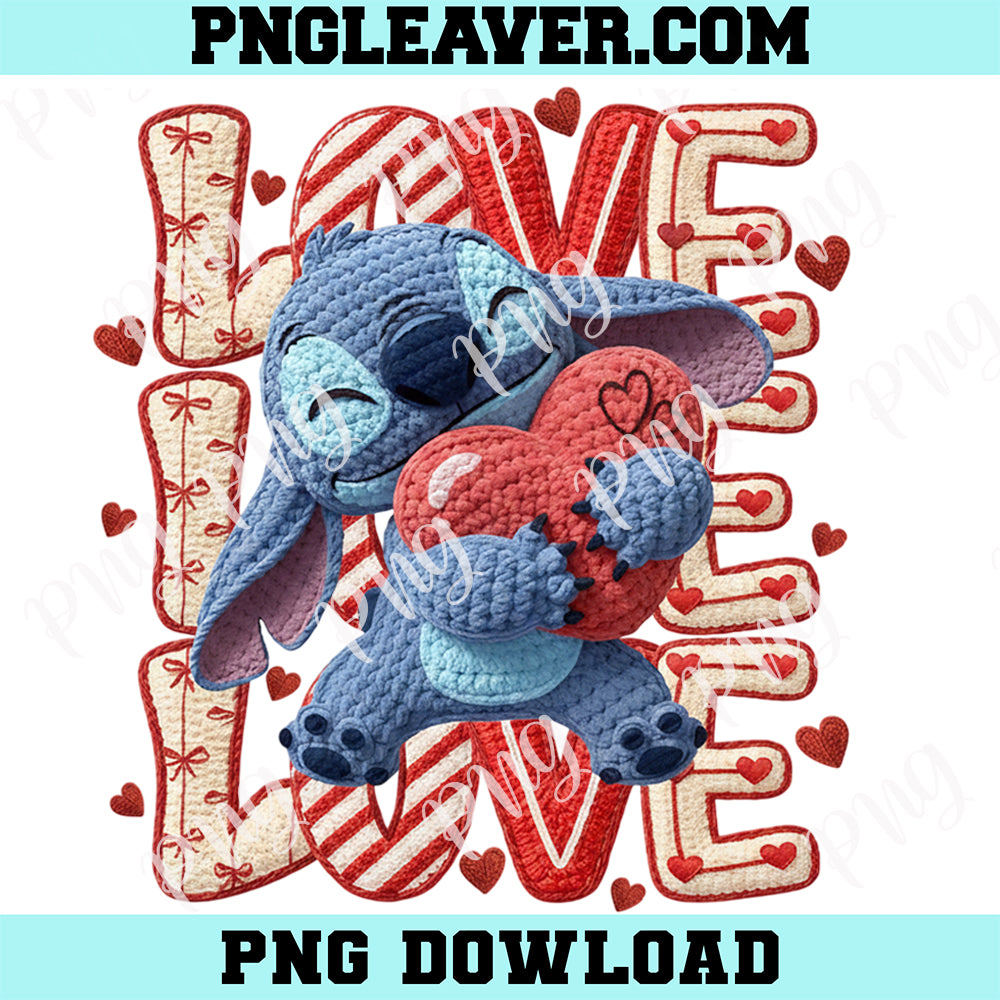 Valentine Cartoon Stitch Knitting PNG, Pink Cartoon Couple Faux Yarn Valentine Png