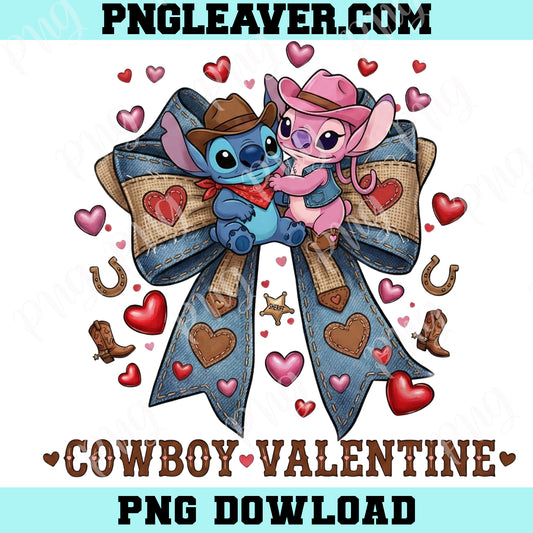 Stitch And Angel Cowboys Valentine Png, Cartoon Angel PNG, Stitch Heart Png