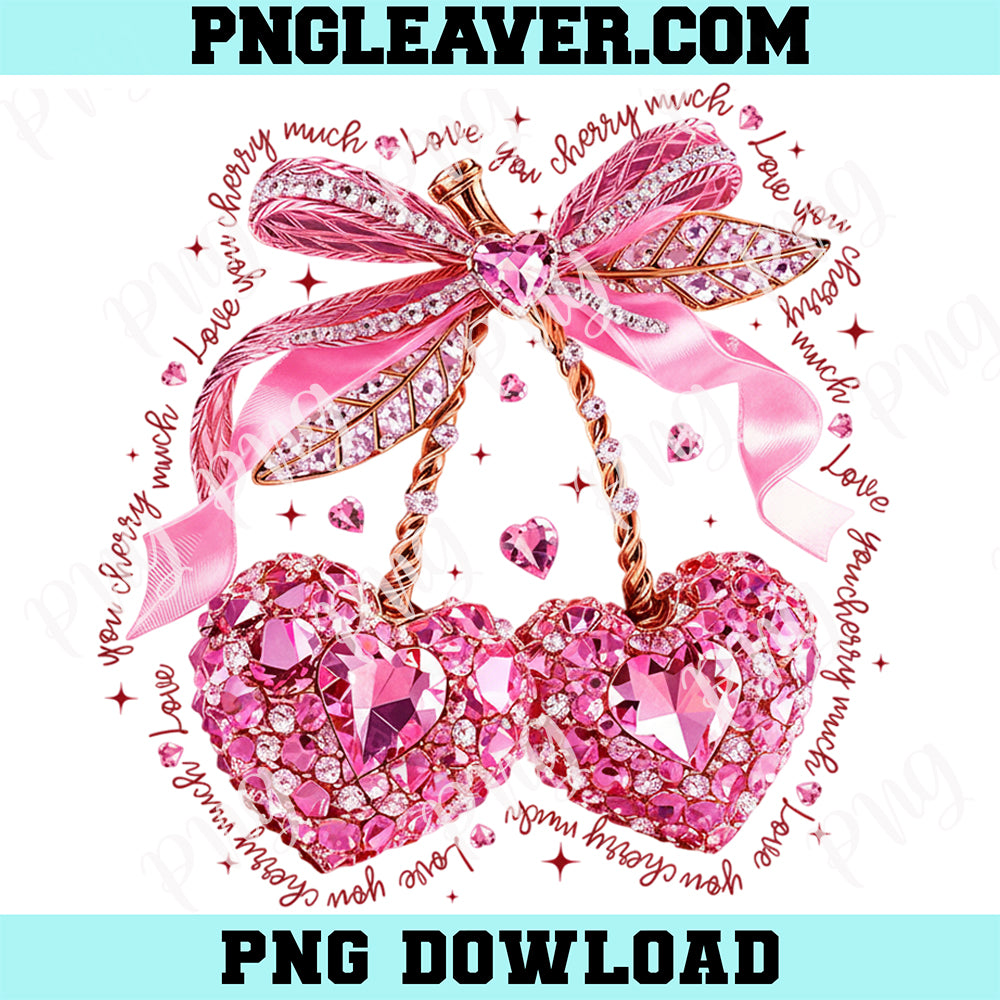 Valentine Cherry Bow Rhinestone Png, Valentine Design Png, Coquette Valentine Bow Png