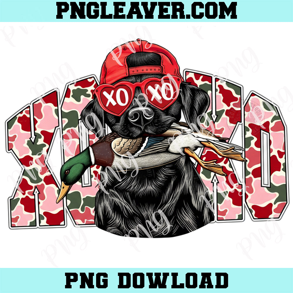 Valentine Dog XOXO PNG, Black Lab Puppy Png, Country Boutique Style with Hunting Camo Png