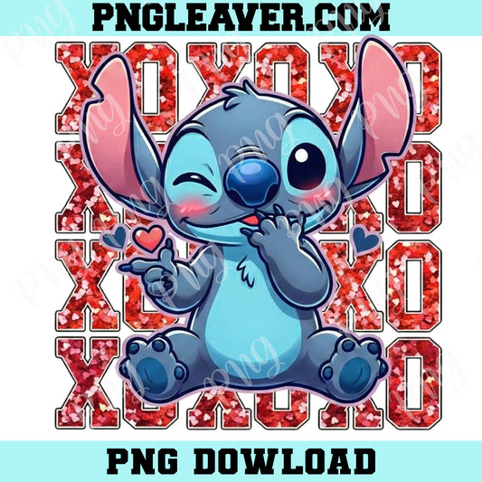 Stitch Cute XOXO Png, Stitch Cute Valentine Png, Valentine Movie Design Png, Pink Valentine Cartoon Characters Png,