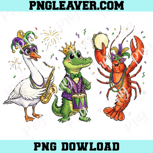 Mardi Gras Animal PNG, Crocodile Crawfish Goose Design, Mardi Gras Matching Shirt PNG