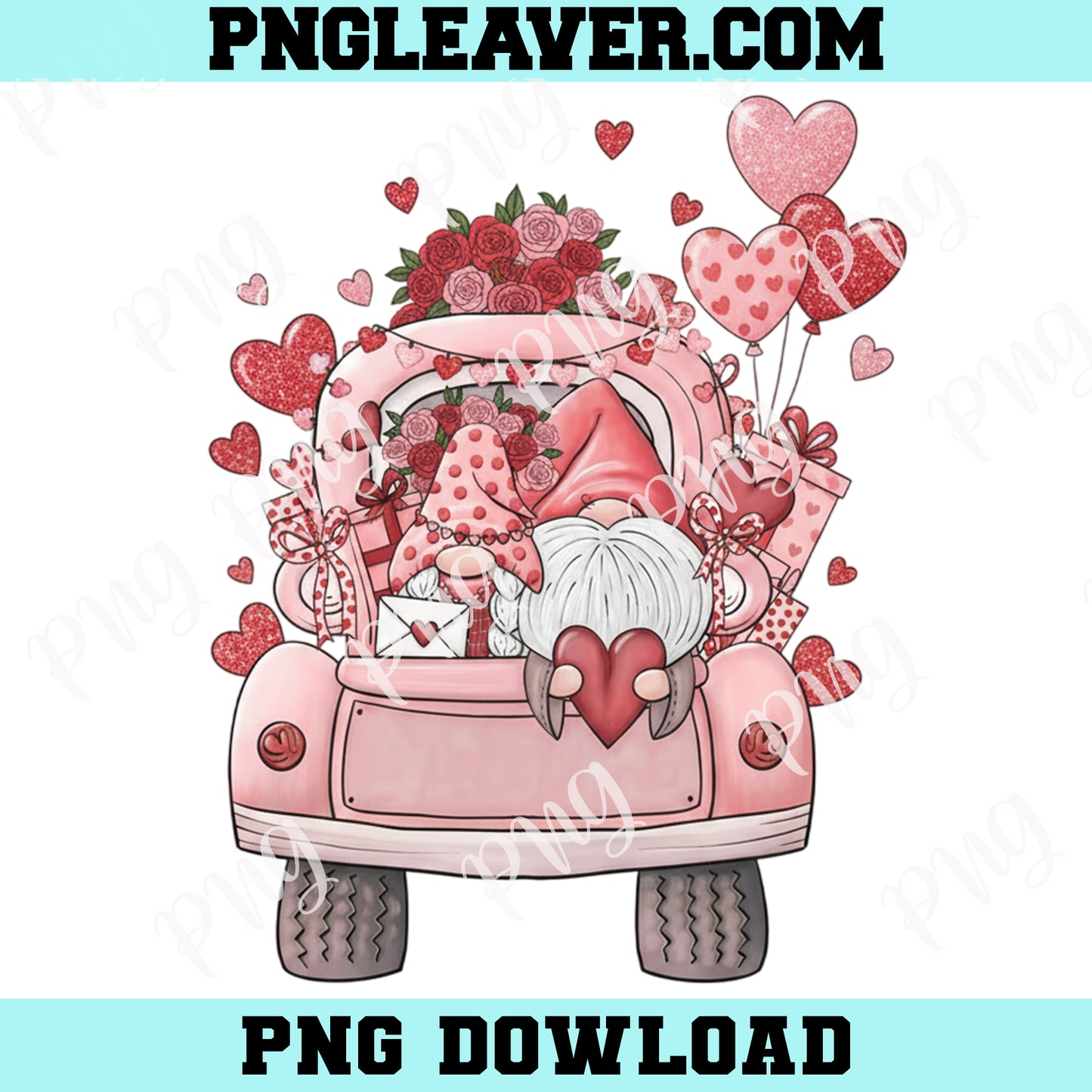 Truck Valentines Gnome PNG, Truck Valentine's Day PNG, Preppy Valentines Png