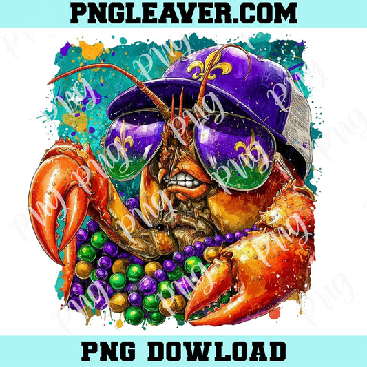 Vibrant Mardi Gras Crawfish PNG, Mardi Gras Watercolor Png, Funny New Orleans Mascot Png