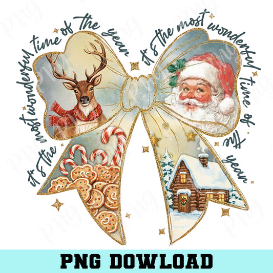 Vintage Christmas And Santa Bow PNG, It's The Most Wonderful Time Of The Year Png