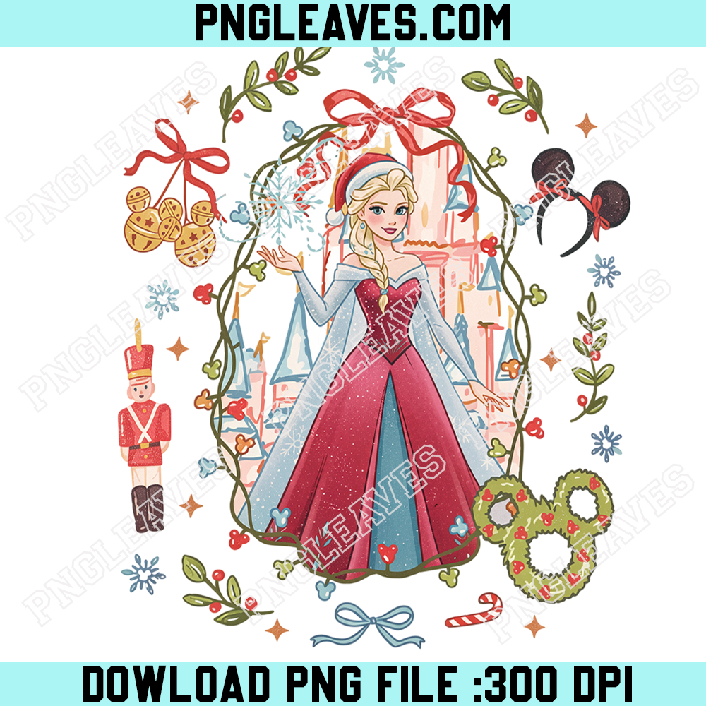 Vintage Elsa Frozen Christmas Snowflake PNG, Disney Princess Winter Holiday Portrait PNG