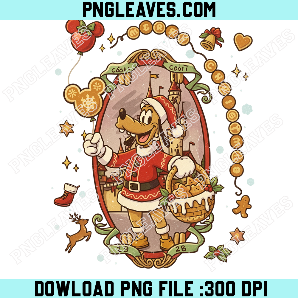 Vintage Goofy Santa Christmas Castle PNG, Classic Disney Goofy Holiday Art PNG