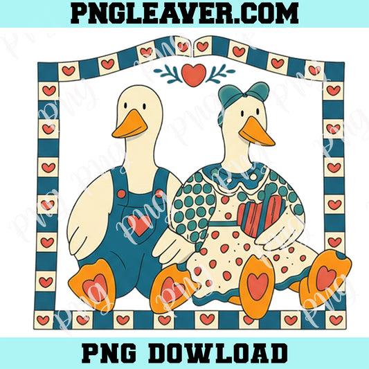 Vintage Goose Xo Xo Png, 90s Retro Goose Couple Png, Country Farmhouse Duck Png