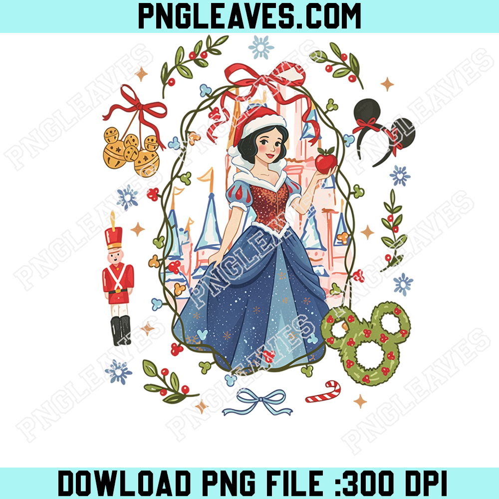 Vintage Snow White Christmas Red Apple PNG, Festive Disney Princess Holiday Castle PNG
