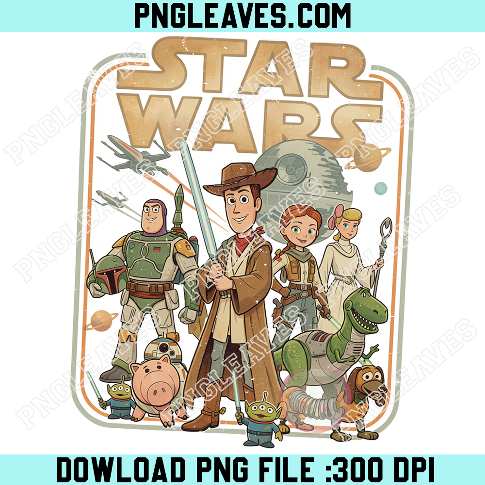 Vintage Star Wars Toy Story Mashup PNG, Woody Buzz Lightyear Star Wars Art PNG