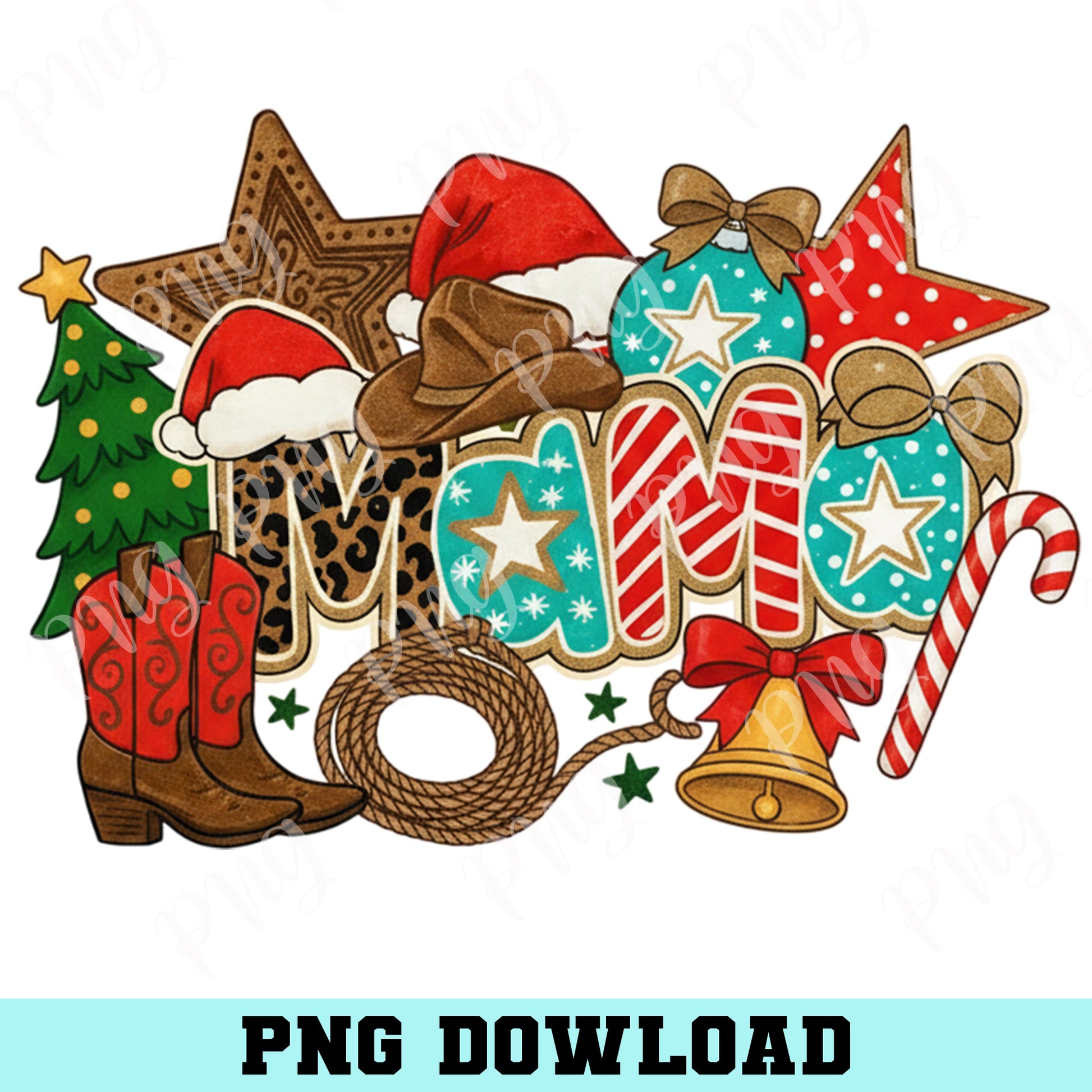 Western Christmas Mama PNG, Cowgirl Santa Hat Boot Ornament Png