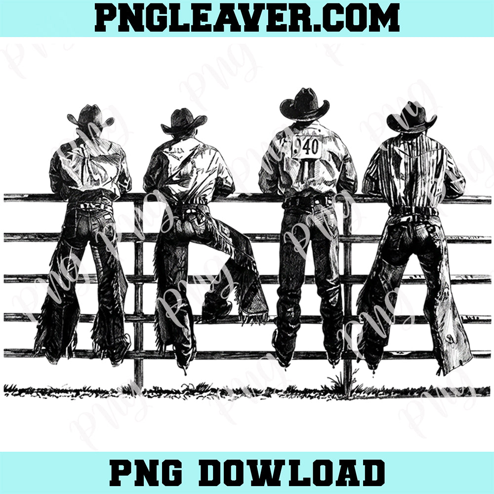 Western Cowboys On Fence Vitage Png, Rodeo Cowboy Lover Png