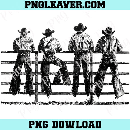 Western Cowboys On Fence Vitage Png, Rodeo Cowboy Lover Png